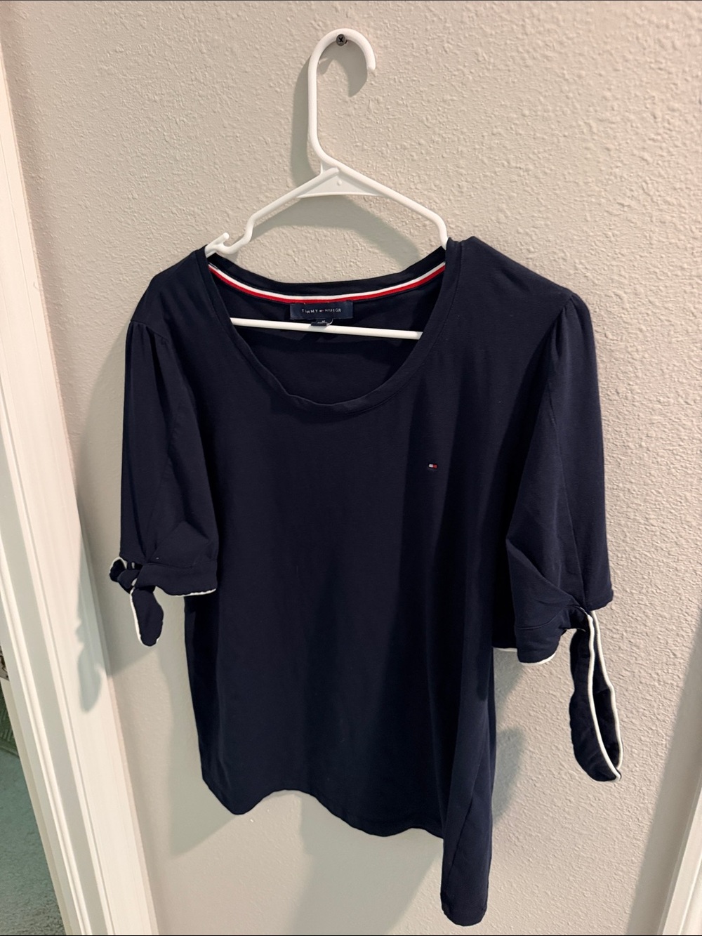 Tommy Hilfiger Navy Short-Sleeve Tee with Tie Cuffs